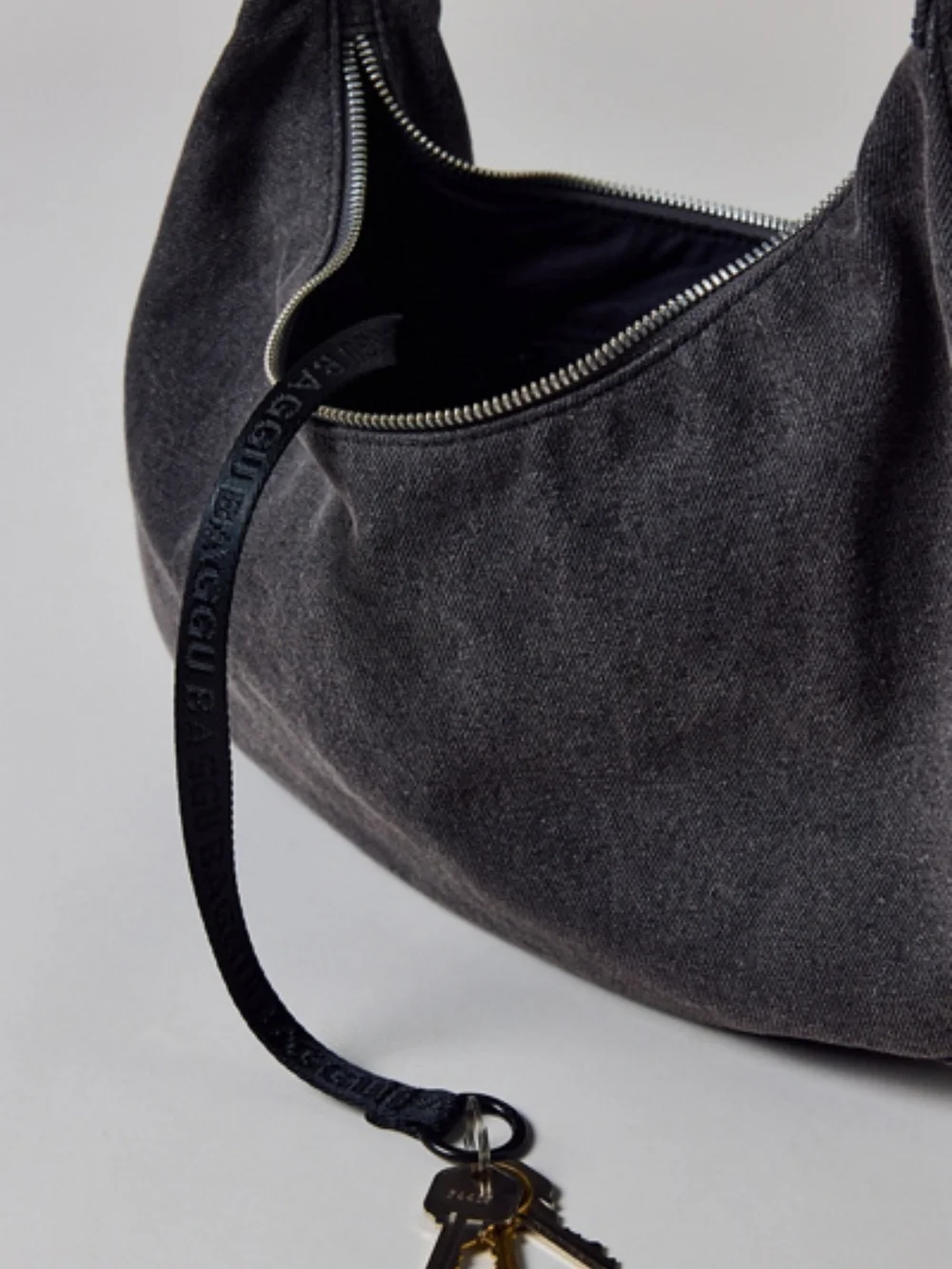 BAGGU Charcoal Canvas Crossbody with Branded Black Strap